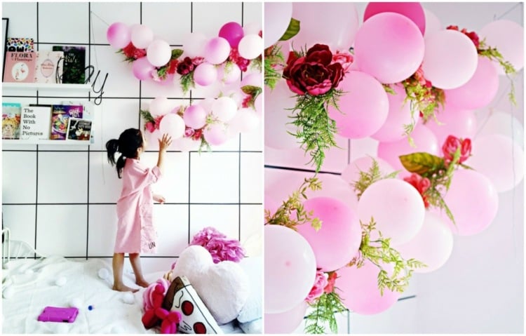 bricolage de décoration avec ballons gonflables guirlande-fleurs-ballons-rose