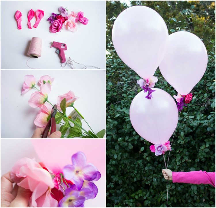 bricolage de décoration avec ballons gonflables hélium-décorés-fleurs-fraîches