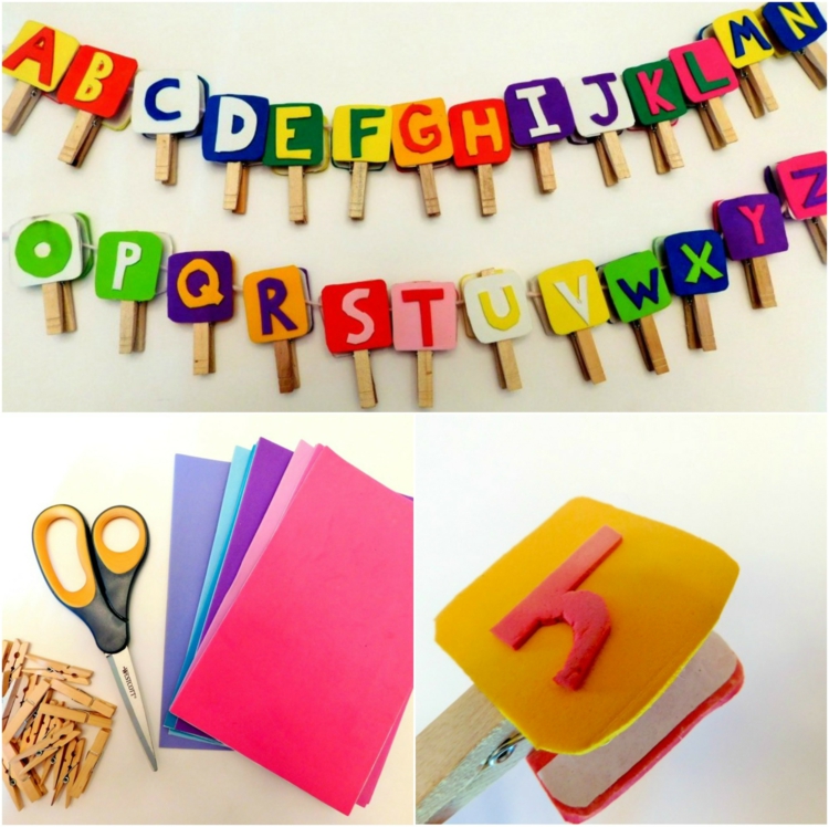 bricolage en papier mousse-lettres-alphabet-pinces-linge-bois