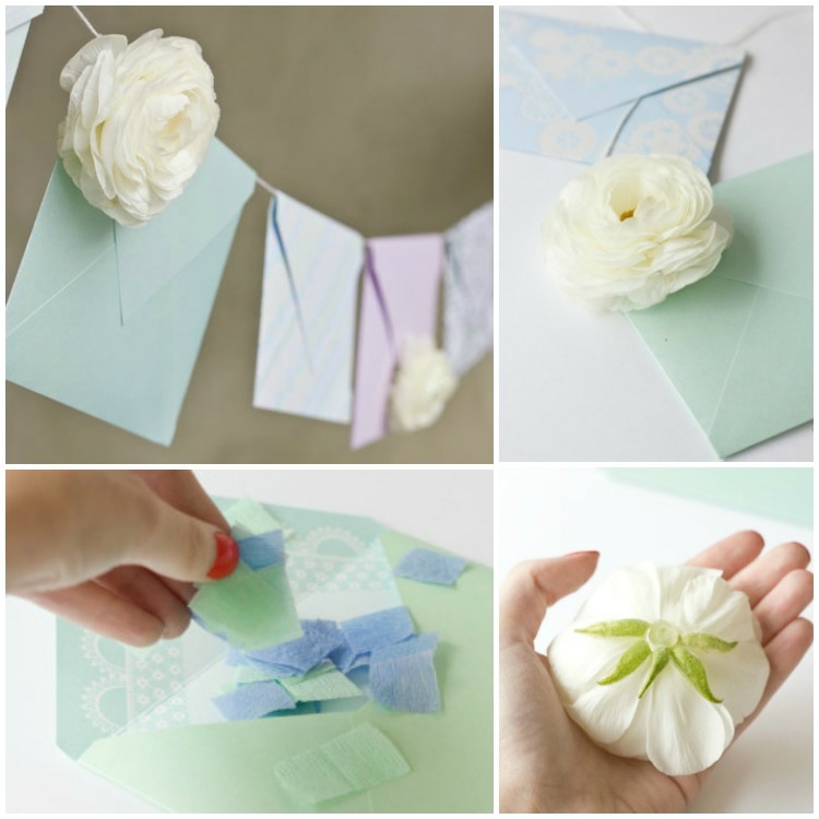 bricolage pour la fête des mères -guirlande-enveloppes-déco-fleurs-blanches