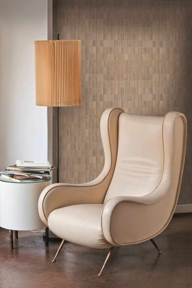 carrelage mosaïque -legno-beige-clair-fauteuil-cuir