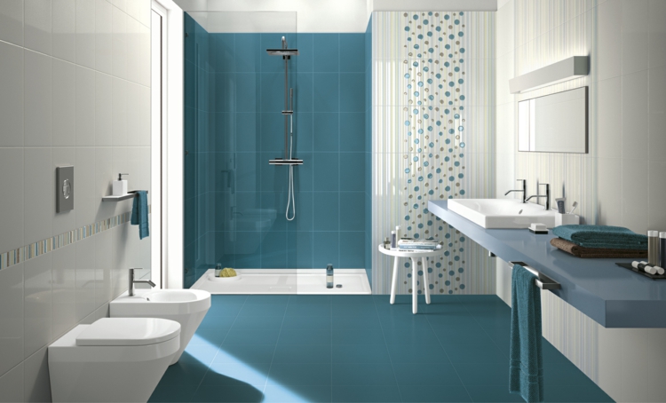 carrelage salle de bain bleu bondi blanc motifs-plan-vasque-assortie