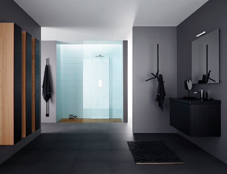 carrelage salle de bain bleu vert-eau-pâle-cabine-douche-peinture-grise