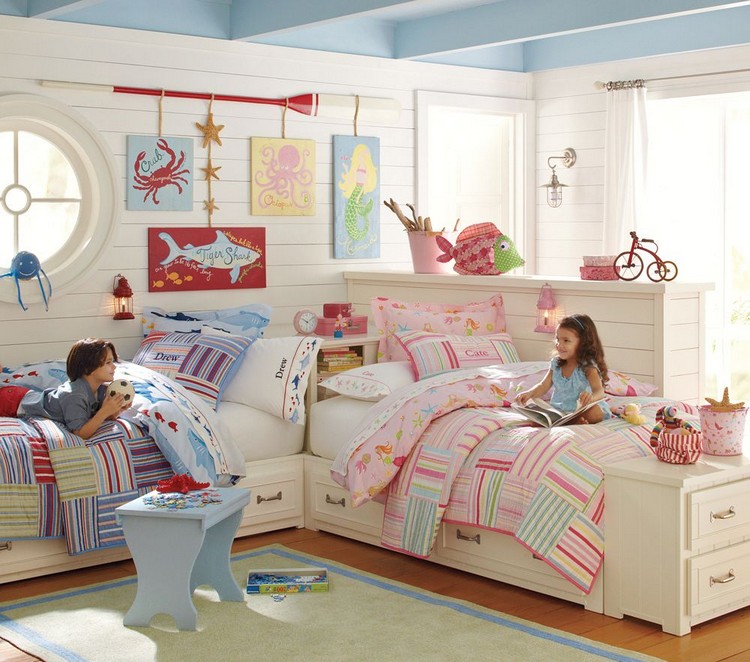 chambre-deux-enfants-peinture-palafond-lambris-bois-bord-mer