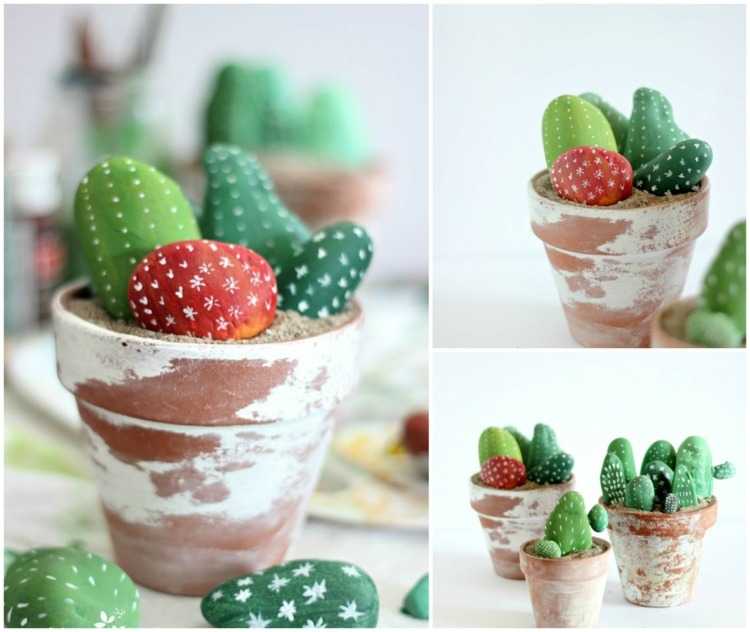 décoration terrasse -pot-argile-cactus-galets-repeints
