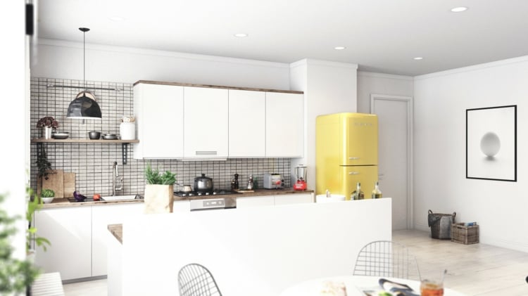 déco-style-scandinave-frigo-jaune-vintage-cadre-moderne