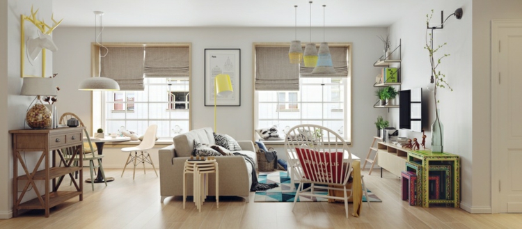 déco-style-scandinave-sol-parquet-chaises-déco-murale