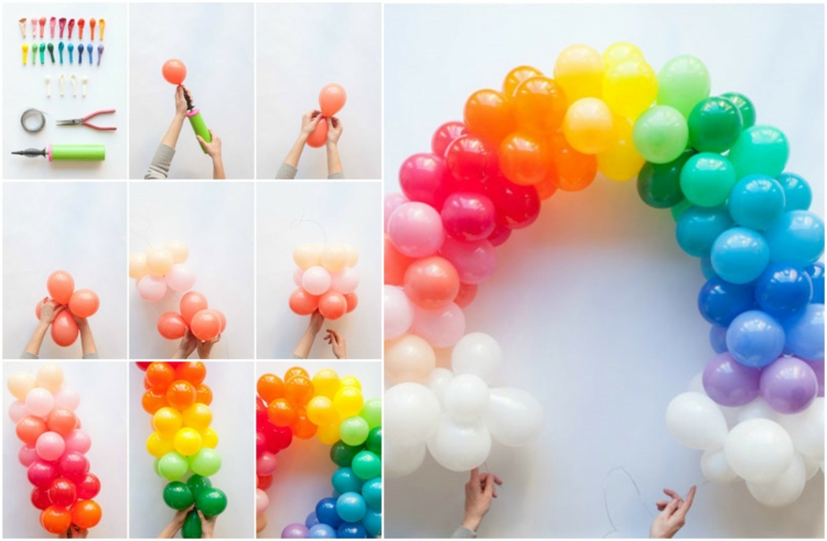 décoration en ballons gonflables arc-en-ciel- matériel et étapes déco-anniversaire