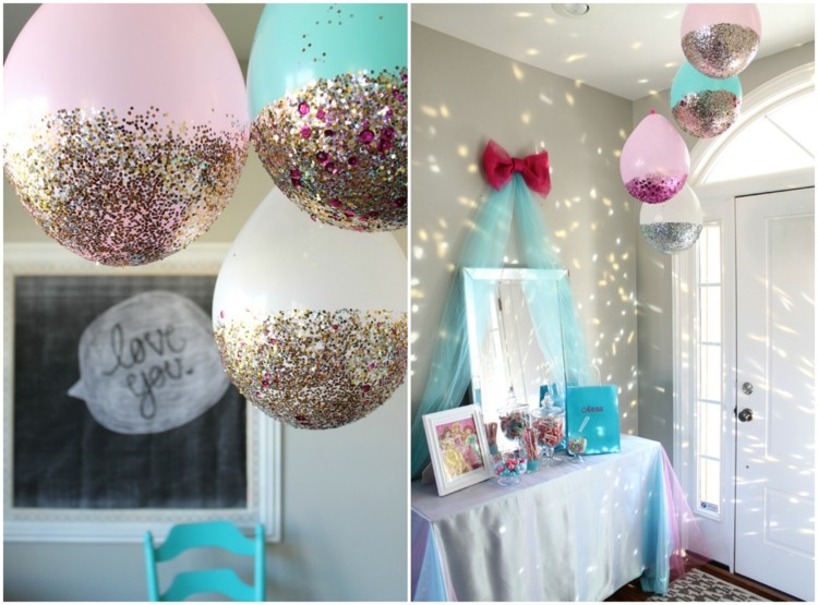 décoration en ballons gonflables pailletés suspendus effet boule disco