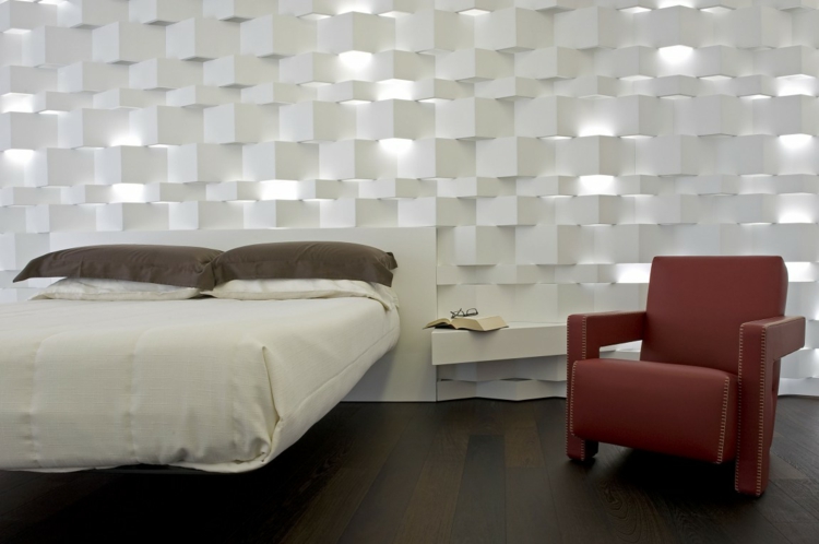 éclairage indirect -panneau-décoratif-mural-blanc-minimaliste-chambre