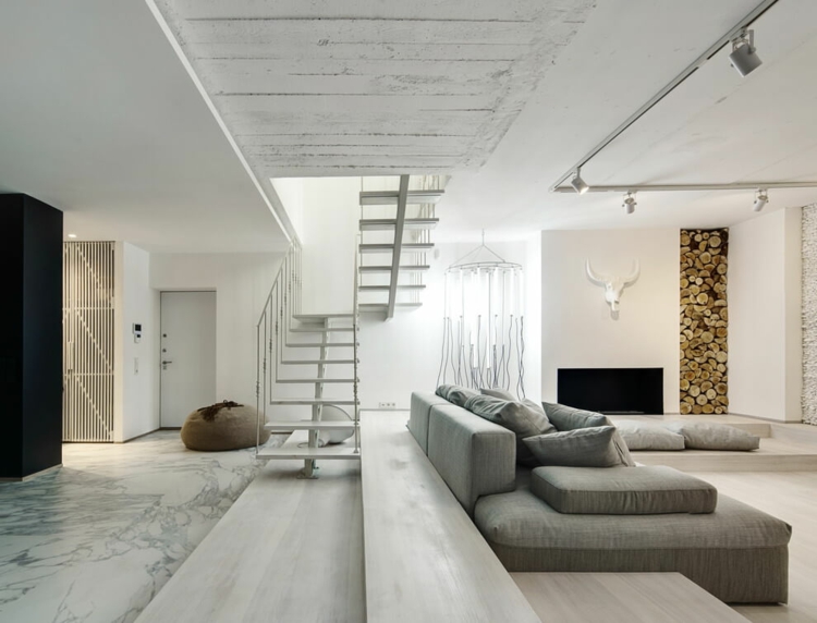 intérieur-blanc-gris-moderne-sol-marbre-canapé-droit-gris-spots-orientables