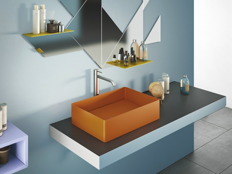 lavabo salle de bain STEEL-vasque-poser-rectangulaire-orange-plan-gris