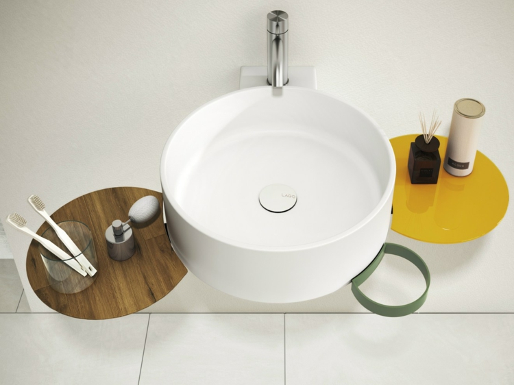 lavabo salle de bain peu encombrant CELLULE-tablettes-bois-jaune