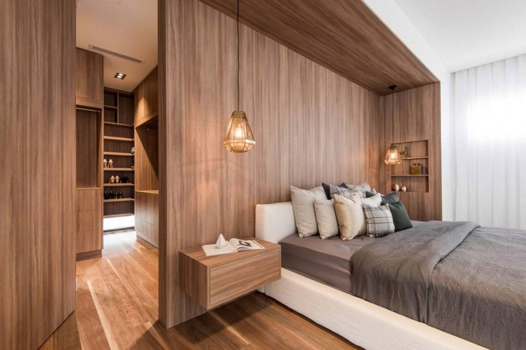 meubles bois modernes lambris-mural-chambre-coucher-dressing-maison-architecte