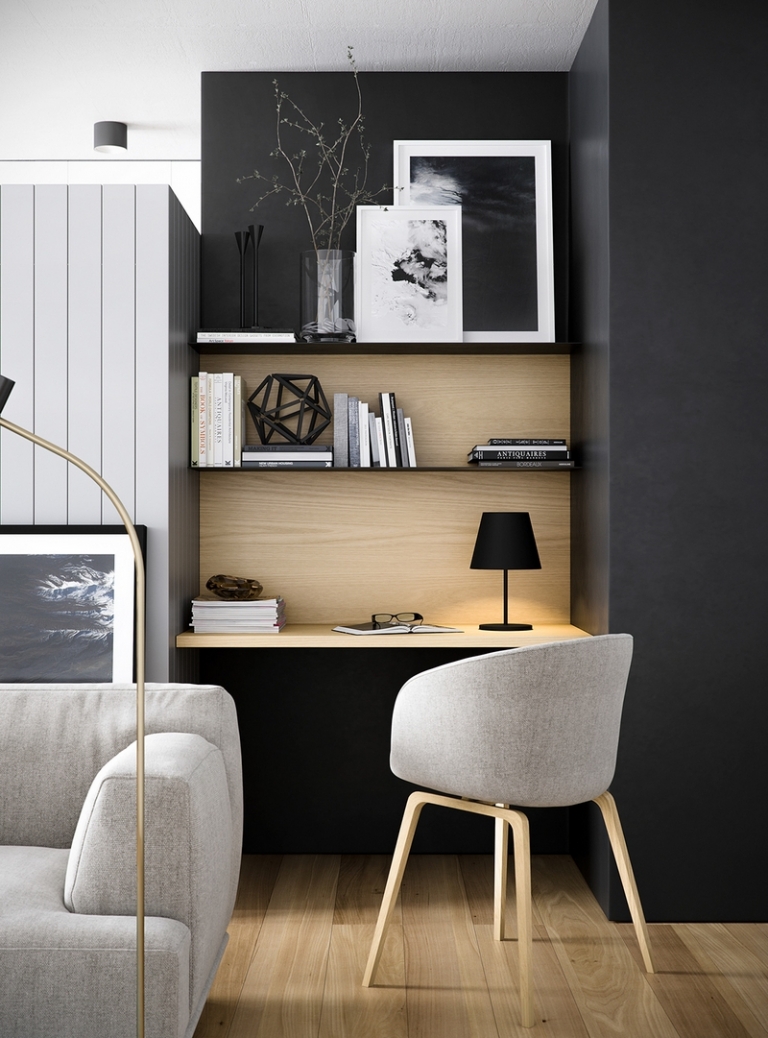 meubles-bureau bois clair fauteuil canapé gris perle-peinture-murale-anthracite