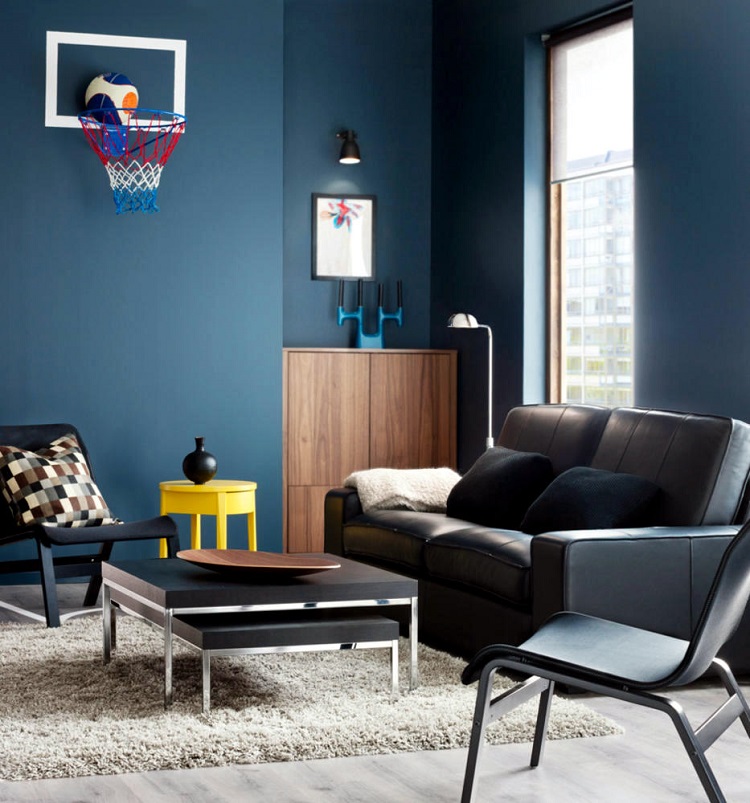 peinture-bleu-gris-ardoise-salon-table-appoint-jaune-canari-panier-basketball