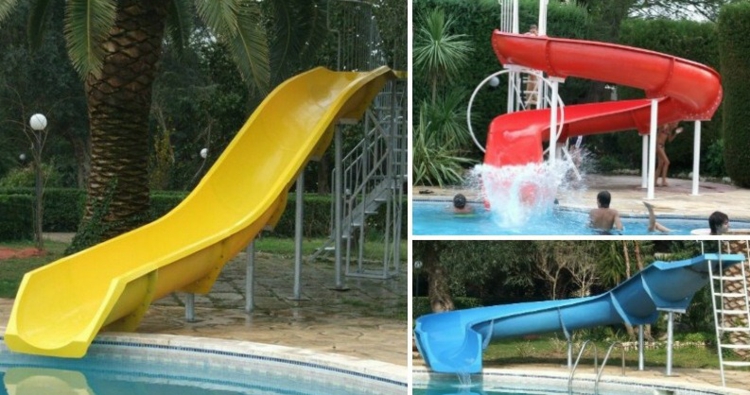 piscine originale toboggan-coloré-jaune-bleu-rouge