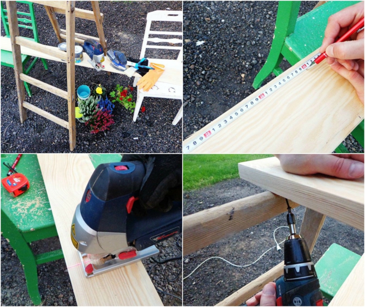 porte-plantes en vieille échelle et en planches de bois à faire soi-même porte plantes -faire-soi-même-échelle-planches-bois