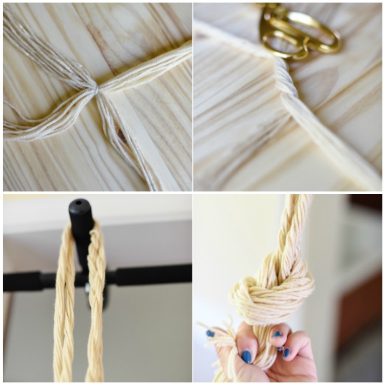 suspension pour pots de fleurs en macramé à faire soi-même porte plantes -suspendre-planche-bois-ronde-corde-torsadée