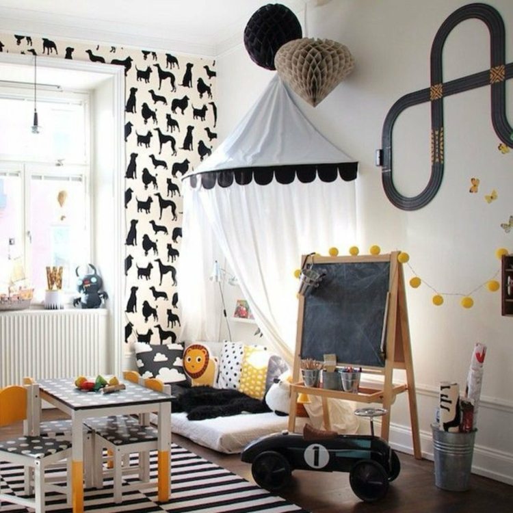 rangement-angle-alternatives-décoratives-chambre-enfant-noir-blanc