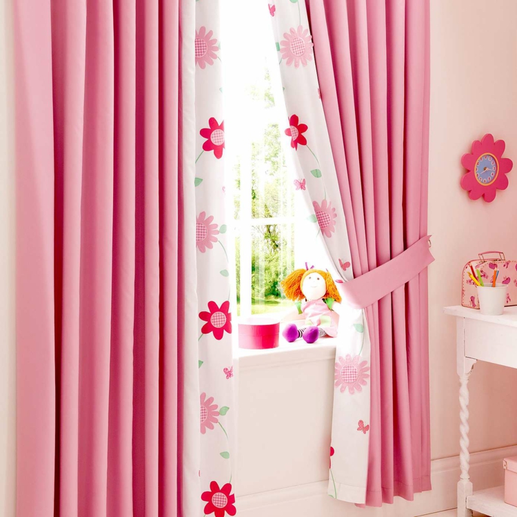 rideaux chambre enfant -rose-bpnbon-blanc-motif-floral-embrasses
