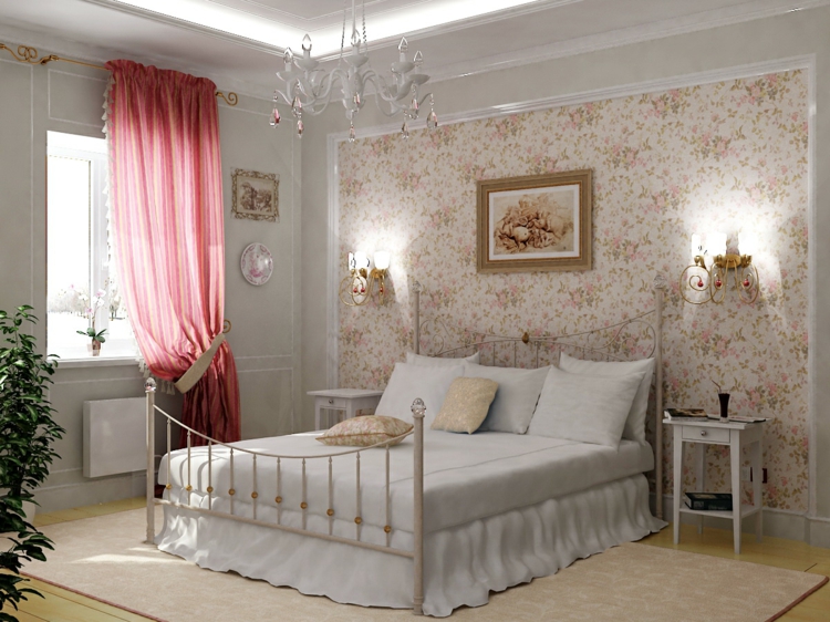 rideaux-chambre-rayés-rose-beige-bordure-pompons-embrasse-tringle-doré