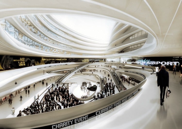 architecture-futuriste-intérieur-centre-commercial-lignes-courbées