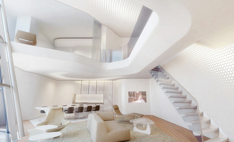 architecture futuriste zahaèhadid-office-tower-dubai-intérieur-blanc