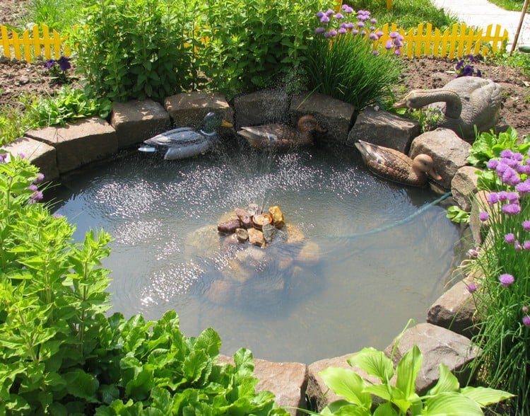 bassin-jardin-artisanal-pierre-cygnes-décoratifs-plantes
