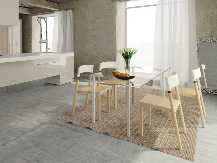 chaises-salle-manger-bois-clair-Joints-design-italien-table-verre