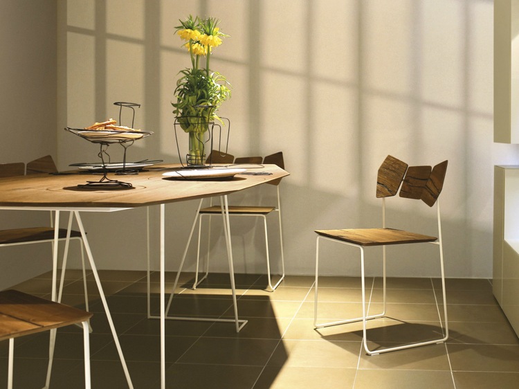 chaises-salle-manger-noyer-métal-design-italien-épuré-simple