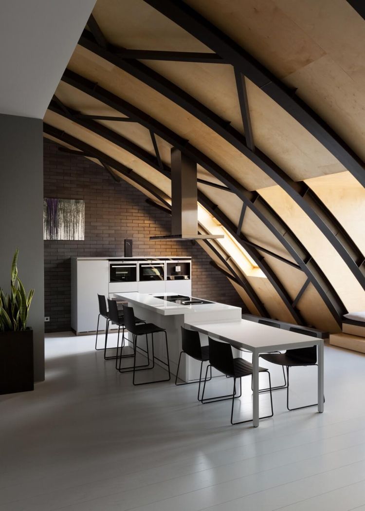 Plafond led design et éclairage indirect une mansarde à kiev Mansarde moderne