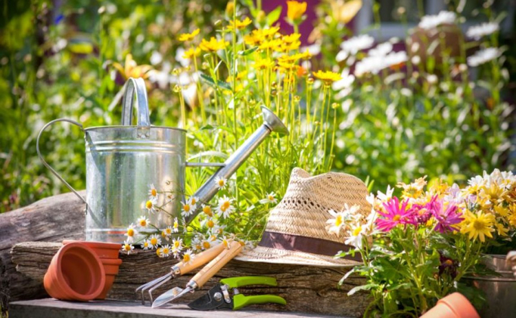 entretien du jardin –printemps-chapeau-protection-soleil-arrosoir-outils-jardinage