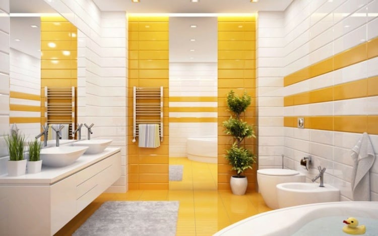 idées déco salle de bain carrealge-mural-spots-meubles-lavabo