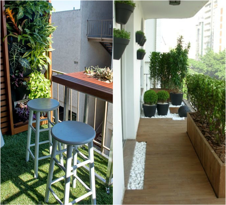 jardin vertical -balcon-mur-végétal-pots-fleurs-buis-boule