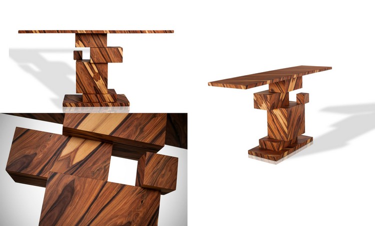 mobilier bois massif -table-console-pied-central-géométrique-alma-konsole-amarist