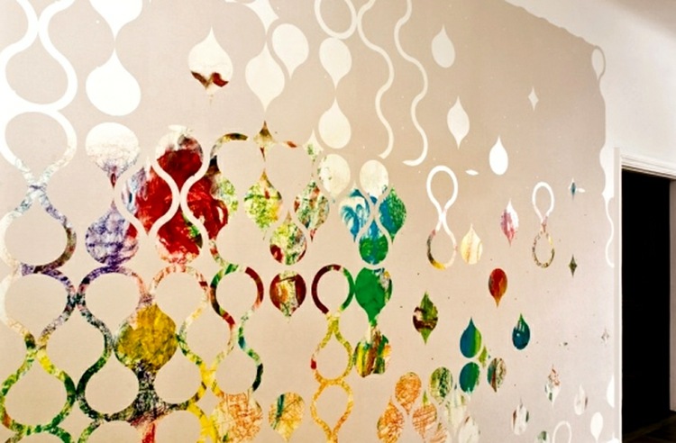 papier peint personnalisé beige-effet-miroir-multicolores