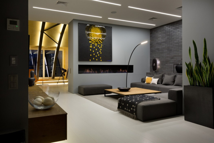 plafond LED salon-lampdaire-arc-design-moderne-brique-anthracite