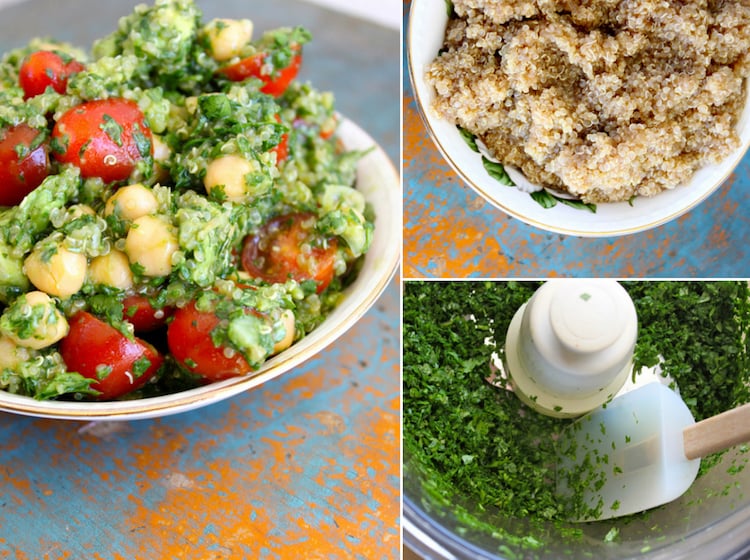 recette vegan facile et rapide- salade-pois-chiches-quinoa-tomate-cerise