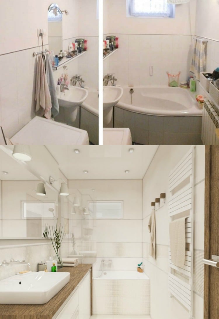 rénovation appartement -salle-bain-bois-blanc-plan-vasque-bois