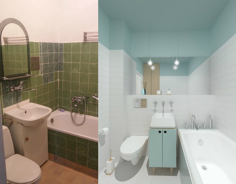 rénovation appartement -salle-bains-carrelage-blanc-peinture-bleu-pastel