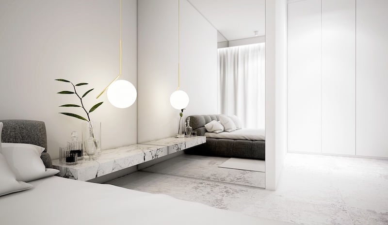intérieur-blanc-chambre-adulte-table-chevet-marbre-miroir-xxl