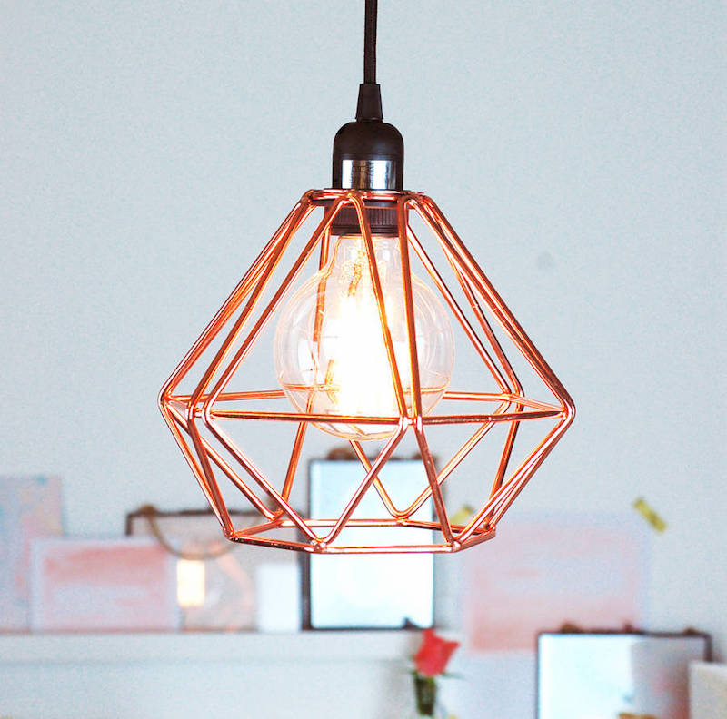 lampes design- suspension cuivrée en forme géométrique de diamant lampes-design-suspension-cuivrée-forme-diamant-géométrique