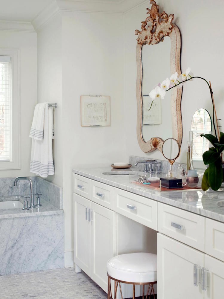 meuble coiffeuse blanc-miroir-rétro-chic-salle-bains-suite-petentale