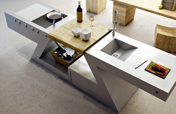 meuble kitchenette avec-évier-plaques-gaz-plancha-planche-découper