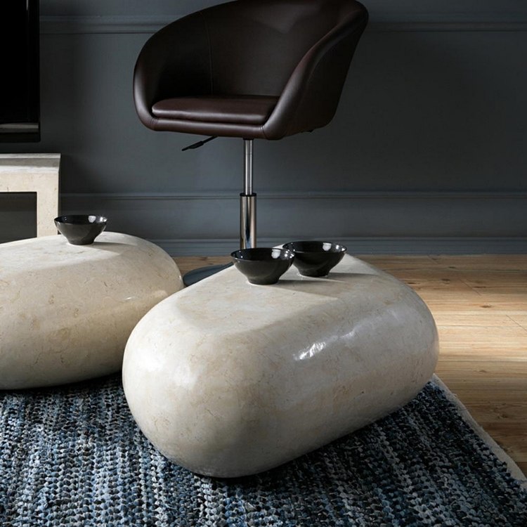 table basse en pierre naturelle-blanche-forme-galet-salon-zen