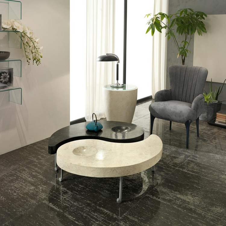 table basse en pierre naturelle-blanche-noir-Yin-Yang-salon-zen-réussi