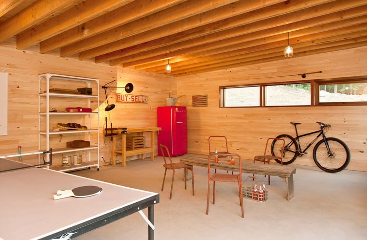 aménagement-garage-moderne-rustique-murs-plafons-bois