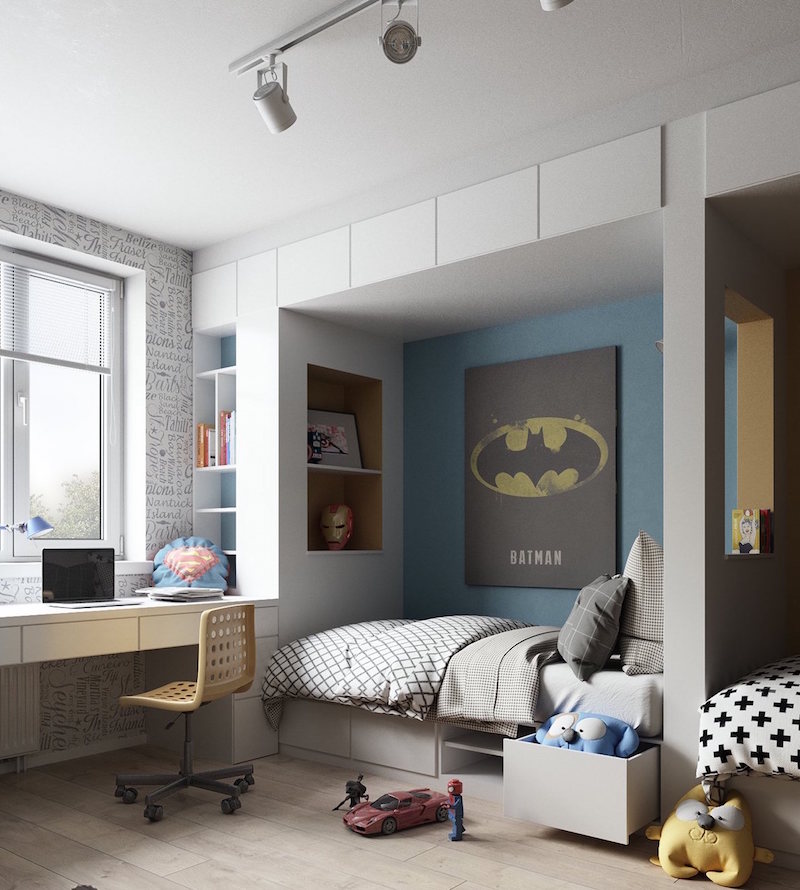chambre-2-garçons-thème-super-héros-Batman-Superman-posters