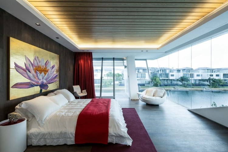 chambre-coucher-adulte-plafond-bois-lumineux-canapé-2-places-design